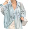 Women's Blouses Alien Kitty Green Women Shirts OL Stripes Sunscreen Loose Daily 2024 Casual Vintage Full Sleeve Tops Stylish Office Lady