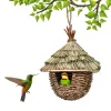 Bon 2pcsbird bo kolibri hus fågel bo hängande gräs vävt bo fågel bur vattentätt för gren vinstaket fågel vilda djur del