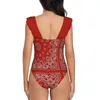 Maillots de bain pour femmes Red Bandana Print Deep-V Ruffle Maillot de bain One Piece Beach Wear Monokini Crips Bloods BMX Blood