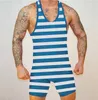 Women's Swimwear Mens Color Stripe Tight Suit Man One-Piece Wrestling Singlet Powered Earotics Bodybuilding Jersey G8021