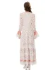 Ladies Spring High Quality Fashion Party Milky White Print Lace Chiffon Flare Sleeve Elegant Chic Girls Pretty Long Sleeve Dress