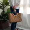 Projektantka- Kobiety vintage rattan torebka Kobieta bohemian letnia plażowa torby słomkowe dama prosta torba do splotu ręcznie robiona swobodna duża torba SS3032