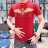 European Station Summer New Men's Trendy T-shirt Slim Fit Personalized Wings Printed Hot Diamond Half Sleeve Thin Short Sleeve Men's