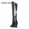 Kobiety Rhinestone ozdobione zachodnie buty seksowne spiczaste palce obcasy botyny de Mujer Autumn Winter Cowboy Knee High Boots 240227