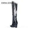 Vrouwen Strass Verfraaid Westerse Laarzen Sexy Puntschoen Sleehak Botines De Mujer Herfst Winter Cowboy Knie Hoge Laarzen 240227