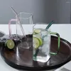 Bicchieri da vino Tazza di paglia 400ML Quadrato creativo Tazza di succo di moda moderna con manico Tazza di latte in vetro monostrato di bambùCoperchio Bevanda fredda