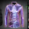 Men's Dress Shirts Shiny Golden Sequin Shirt Disco For Men Long Sleeve Party Costume With Design Christmas