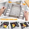 Stainless Steel Sink Rack Telescopic Drain Basket Dishes Drying Multifunction vegetable Rack Kitchen Organizer 240227