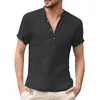 Camisas casuais masculinas 2024 de alta qualidade linho v pescoço bandagem t masculino cor sólida mangas compridas algodão camiseta topos venda