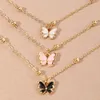 Conjunto de 3 piezas de collar con colgante de mariposa pequeña y colorida para niñas, BFF, amigos, niños, estilo Ins, joyería dulce 240226