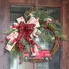 Decorative Flowers Christmas Door Wreath Garland Wooden Car Red Berry Wall Hanging Ornament Merry Decoration For Home Year 2024