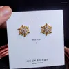 Stud Earrings Fashion White Zircon Snowflake For Women Push-back Earring Wedding Party Engagement Jewelry Gift