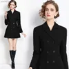 Grundläggande avslappnade klänningar Basic Casual Dresses Designer Double Breasted Blazer Dress French Notched Long Sleeve Chic Slim Black Mini Short Casual Vestidos 240302