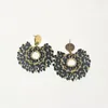 Dangle Earrings Rice Bead Hinflower Retro Tide Simple Hand Knitting Alloy Bohemia Black Geometry Hollow Out Beaded