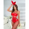 Nova roupa íntima sexy divertida do dia dos namorados de Jiani, meias de rede de pesca, charmosas e tentadoras pele de PU coelho menina 728419