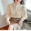 Women's Blouses Young Autumn Clothes -selling Long-sleeved High-necked Single-breasted Lace Lantern Sleeve Shirt