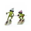 Decorative Objects & Figurines Decorative Objects Figurines 1-4Pcs 3D Resin Creative Frog Craft Thinking About Skiing Cycling Sports M Dhp0A