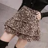 Houzhou Sexy Leopard Print Mini Kjol för kvinnor Y2K Vintage Streetwear Harajuku High midja Slim Ruffle med Shorts Korean 240227