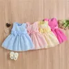 Flickaklänningar Småbarn Infant Baby Girls Summer Casual Plaid Dress Sleeveless Crewneck A-Line Princess Party With Bow Waistband