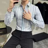 Camisas de vestido masculinas estilo britânico outono listrado mens manga longa negócios magro ajuste camisa casual homme social formal wear blusas 4xl-m