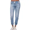 Damen-Jeans, einfarbig, Kordelzug, Knöchelbindung, schmale, dehnbare Jeans, Übergröße, Jeanshose Den 240227