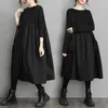 Abiti casual Nero Miss Dress Primavera Autunno 2024 Abbigliamento donna Grasso sciolto Copertura femminile Addome Vita alta Mostra Signore sottili N621