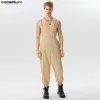 Overalls INCERUN 2023 Men Jumpsuits Solid Loose Sleeveless Fashion Chain Suspender Rompers Streetwear Casual Male Straps Overalls Pants