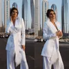 White Feather Women Pants Suits Slim Fit Fashion Show Ladies Blazer Jacket Guest Wear 2 Pieces With Sashes