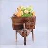 Vases 1pcs chariot en bois pot de fleurs charnu ornemental jardin créatif ménage chambre boutique vitrine plantes brouette planteur décor pot Dhtc5