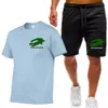 Nouveaux vêtements d'été pour hommes deux pièces ensembles hommes survêtement de sport hommes imprimer ensembles à manches courtes hommes t-shirt shorts Fitness vêtements de sport