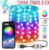 Strings Smart RGB Christmas Fairy String Light App Bluetooth Controle Água de cobre USB Luzes de fio de cobre 16 Cores Ano decoração