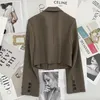 Koreaanse Mode Cropped Blazers Jas Vrouwen Lange Mouw Kantoor Dames Streetwear Effen Kleur Enkele Knop Korte Pak Jas 240228