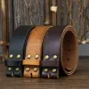 Belts 3.8cm Width Retro Male Without Belts for Men Pin Holes Strap Cowskin Genuine Leather Strap Male No Belt