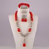 Necklace Earrings Set African Wedding Birthday Party Jewelry Nigerian Bride Married Natural Orange Coral Dress Accessory AU-65