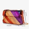 Bolsas de noite Colagem Colorida Listra de Metal Versátil Bolsa de Ombro Moda Feminina Flip PU Couro Crossbody