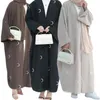 Etniska kläder öppna abaya eid kalkon dubai cardigan kimono mellanöstern blygsam mantel arab kaftan islamiska muslimska kvinnor mån broderi klänning
