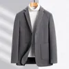 Men's Suits 2024 Spring Men Blazer Gray Beige Elegant Sheep Wool Suit Jacket Male Basic Simple Style Garment Smart Casual Attire OOTD Look