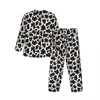Herren-Nachtwäsche, schwarz-weiß, Animal-Print-Pyjama-Sets, Kuh-Muster, Kawaii-Männer, langärmlig, ästhetisch, zweiteilige Nachtwäsche, große Größe