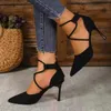 Sandalen 2023 Four Seasons Damen Wildleder High Heels 9cm2023 Neue spitze Stiletto Mode Sexy schwarze Hochzeitsschuhe Nude Brautschuhe T240302