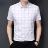 Men's Casual Shirts Summer Short Sleeved Shirt For Men High-end Plaid Mens No Iron Square Collar Business Thin Clothing