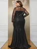 Party Dresses Plus Size Women paljetter Lace SPICING Black Elegant aftonklänningar Långärmad stor mode Lady Banketklänning 240229