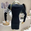 Casual Dresses French Sexy Slim Knitted Short Dress Preppy Stripe Long-Sleeved V-Neck Sweater Women Autumn Fashion Button Robe Q915