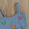 Clothing Sets 1-6Y Kids Girls Summer Clothes Set Baby Butterfly Print Sleeveless Denim Camis Tops Long Jeans Children Fashion Pants Outfits