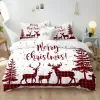 Set 3 stcs Merry Christmas Dekbed overkapset, plaid rendier kerstboomprint beddengoedset, zacht comfortabel dekbedovertrek, voor slaapkamer pure gordijnen