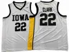 Maillot de basket-ball NCAA Iowa Hawkeyes 22 Caitlin Clark, taille universitaire, pour jeunes adultes, blanc, jaune, col rond, nouvelle collection 2022