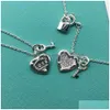 Anypendant 2024 New Designer Necklaces T S925 Sterling Sier Diamond Heart Brand Small Key Necklace Platinum Clavicle Chain Light Luxu Dhld7