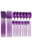 24pcs Purple Mirror 304 أدوات المائدة المصنوعة من الفولاذ المقاوم للصدأ مجموعة سكين شوكة ملعقة المائدة أدوات المائدة مجموعة أدوات المائدة الغربية