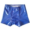 Cueca boxer masculina sexy de couro patenteado, cueca metálica brilhante, roupa íntima, roupa de banho, pole dança rave, roupa de balada 240227