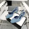 Nouveau denim Slingback Sandales épaisses Sole Sole Bloc de gros morceaux Talons appartements Round Créateurs de femmes Robe de mariée Chaussures du soir