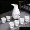 Vinglasögon japansk stil set Sake Cup Ceramic Jug Dispenser Decanter Small Glass One Mouth 231114 Drop Delivery Dhdl2